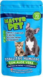 Paquete de Toallitas húmedas Master Pet con aloe vera: 70 toallitas para limpiar patas y lagrimales