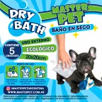 Envase de Dry Bath Master Pet, baño en seco de uso externo, con un bulldog francés negro: 5 paños de 20 × 20 cm