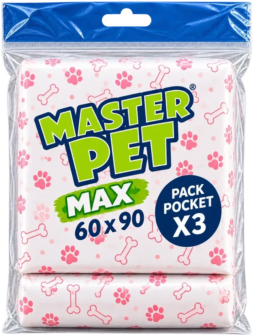 Pack Pocket de Master Pet Max: 3 paños sanitarios de 60 × 90 cm en un envase chico para llevar