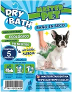 Envase de Dry Bath Master Pet con un bulldog francés blanco y negro: paños jabonosos con jabón de pH neutro