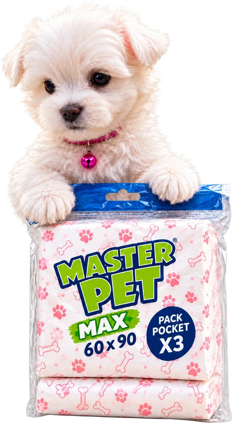 Cachorro blanco apoyado sobre el Pack Pocket de Master Pet Max, de 3 paños